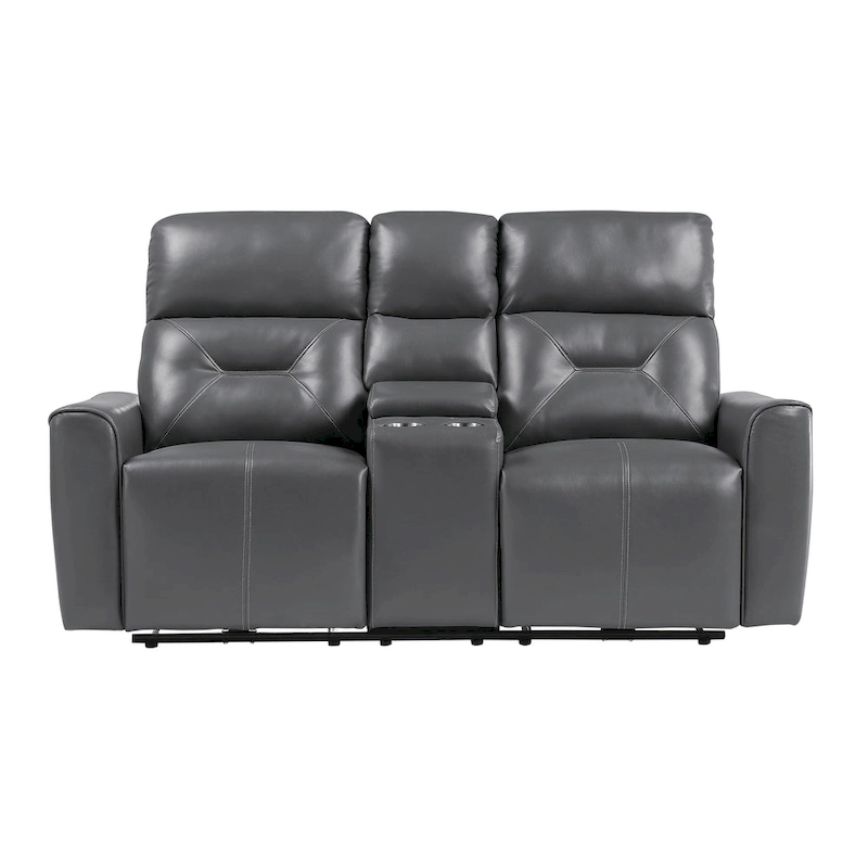 Well 73 Inch Power Double Recliner Loveseat, Dark Gray Faux Leather, Wood