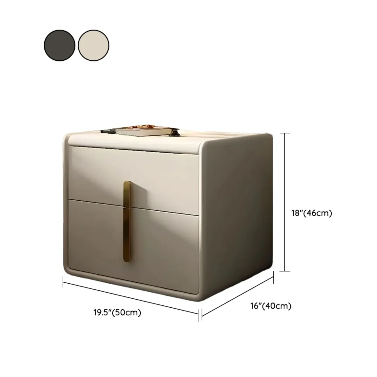 Modern Leather Top Wood 2-Drawer Nightstand