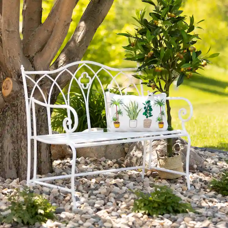 Bright White Metal Garden Bench (36