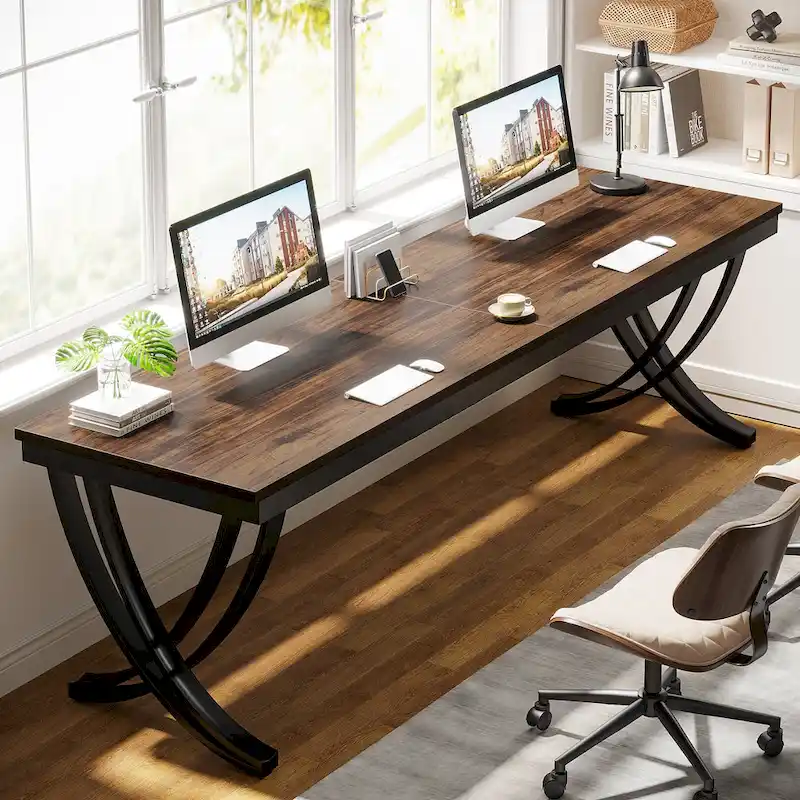 78.74  Extra Long Double Computer Desk with Unique Metal Legs for Home Office