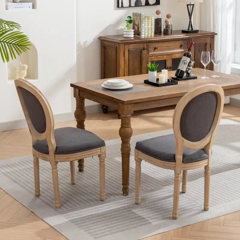 Solid Wood Dining Chair with Linen Upholstery, Set of 2