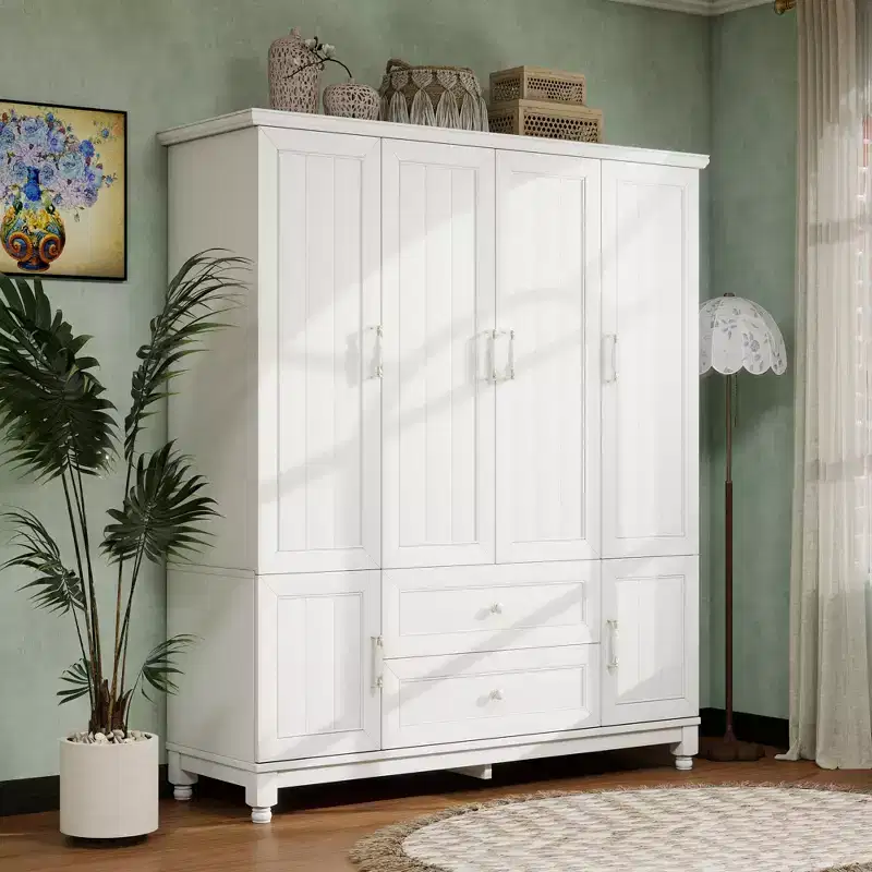 White 4-Door Wardrobe with 2 Drawers - Adult Use