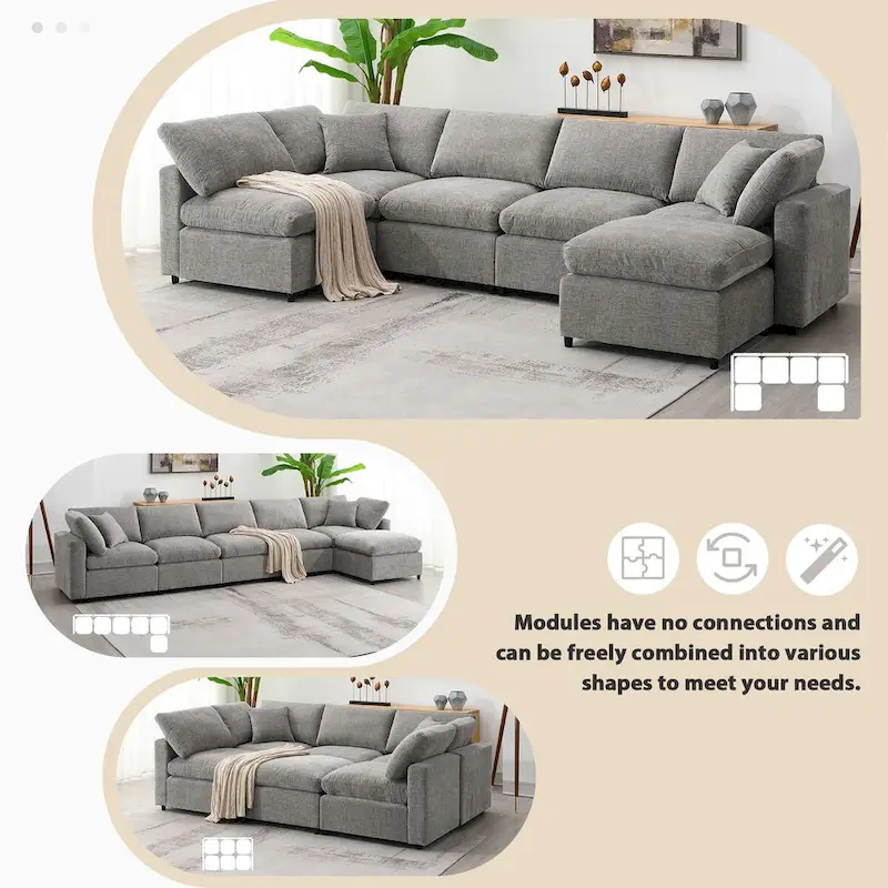 U-Shaped Modular Chenille Sectional Sleeper Sofa with Ottoman