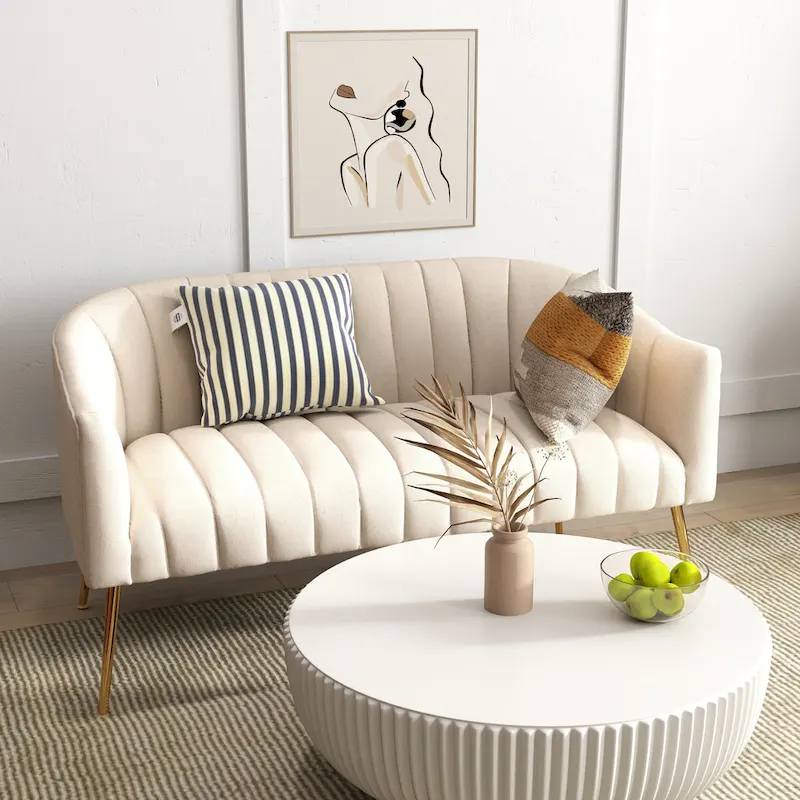 SEYNAR Modern Glam Comfy 50 Metal Legs Curved Sofa 2 Seaters Loveseat with Tufted Back