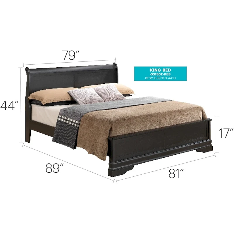 Louis Philippe King Wood Panel Bed