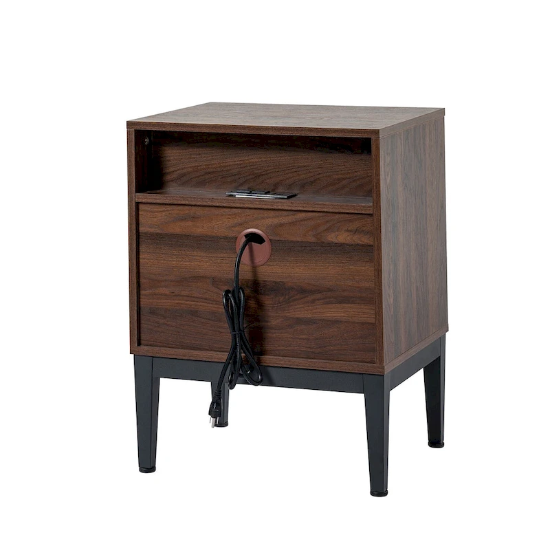 Apakah Modern 25 Tall 2-Drawer Nightstand with Charging Station and Adjustable Legs Set of 2 by HULALA HOME