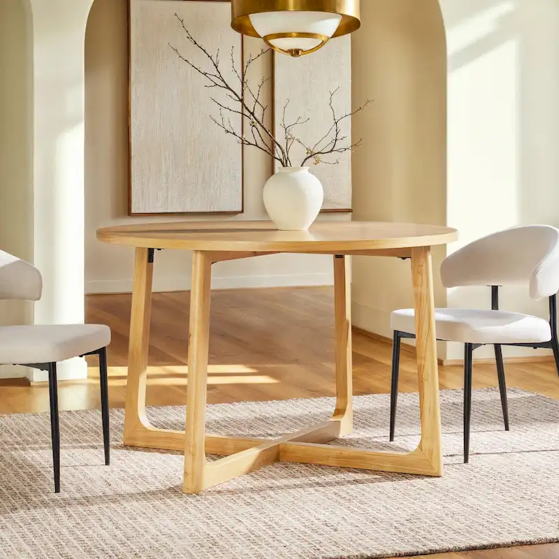 Middlebrook Modern Round Solid Wood Dining Table With Geometric Legs