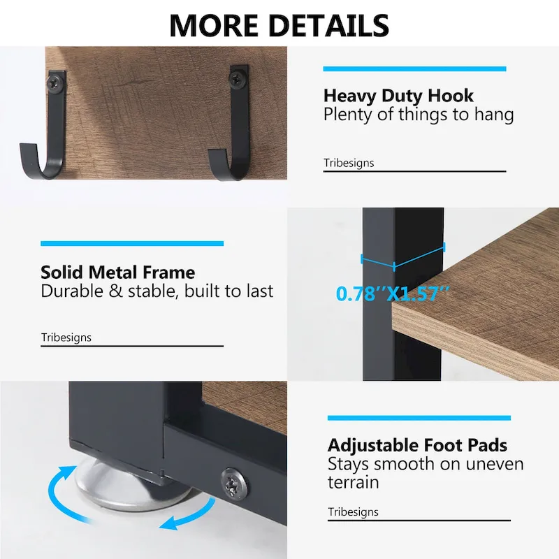 Hall Tree with 7 Hooks, Entryway bench with coat rack