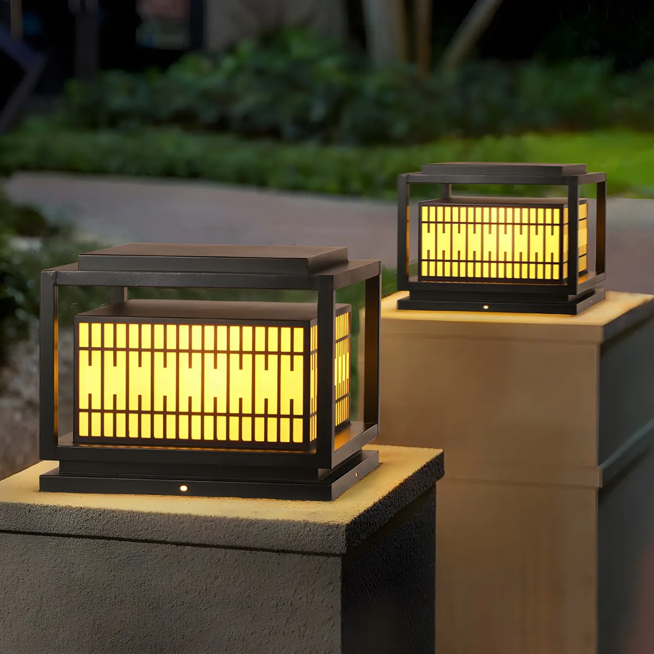 Black Metal Rectangle Lantern Design Post Cap Light