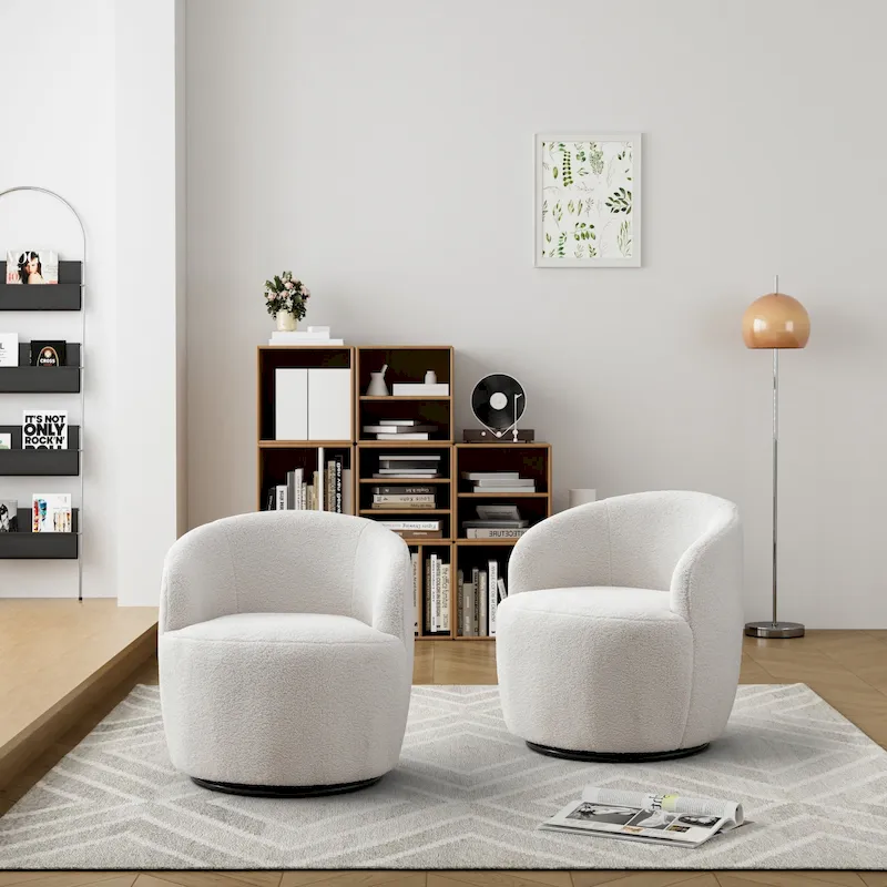 Ouyessir Modern Teddy Upholstered Swivel Barrel Chair(Set of 2)
