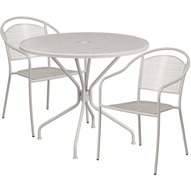35-inch Round Steel 3-piece Patio Table Set with Round Back Chairs