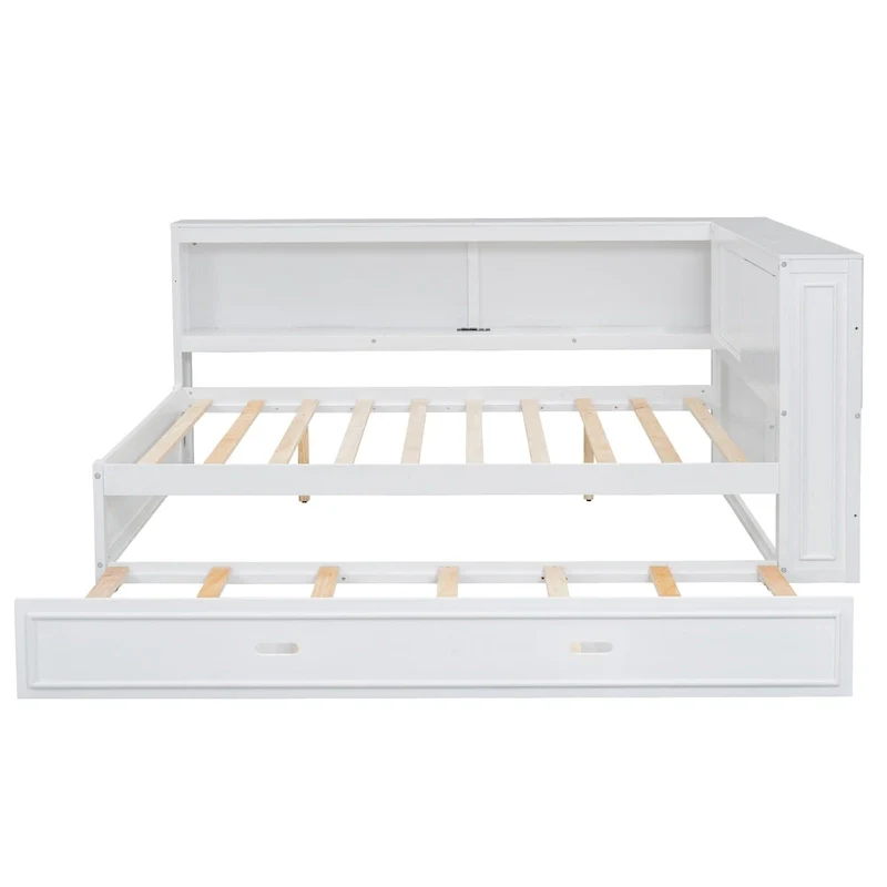 Full Daybed with Shelves, USB Charging, LED Lights & Twin Trundle