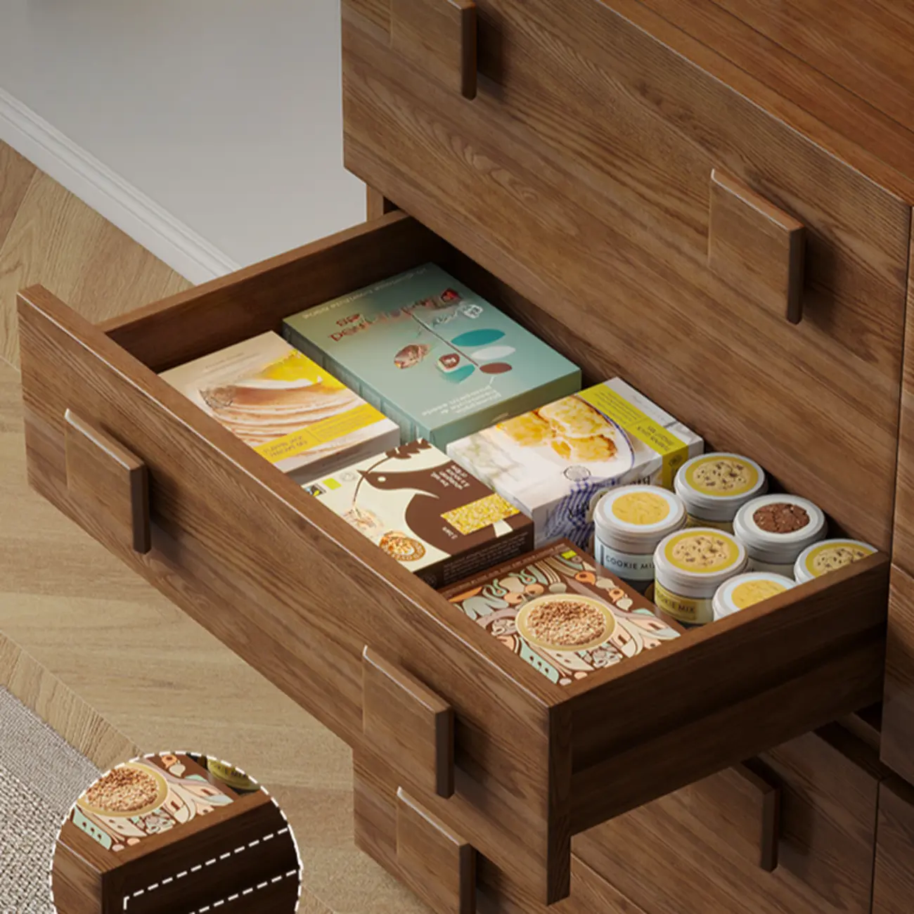 Drop-down Wood Chest Of Drawers Cabinet