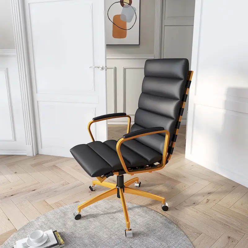 LUXMOD Office Chair Faux Leather Gold Frame Adjustable and Swivel