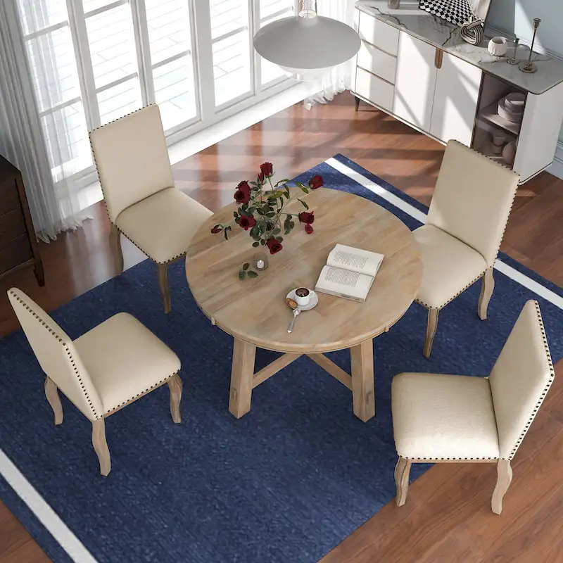 5-Piece Extendable Dining Table Set with Upholstered Chairs