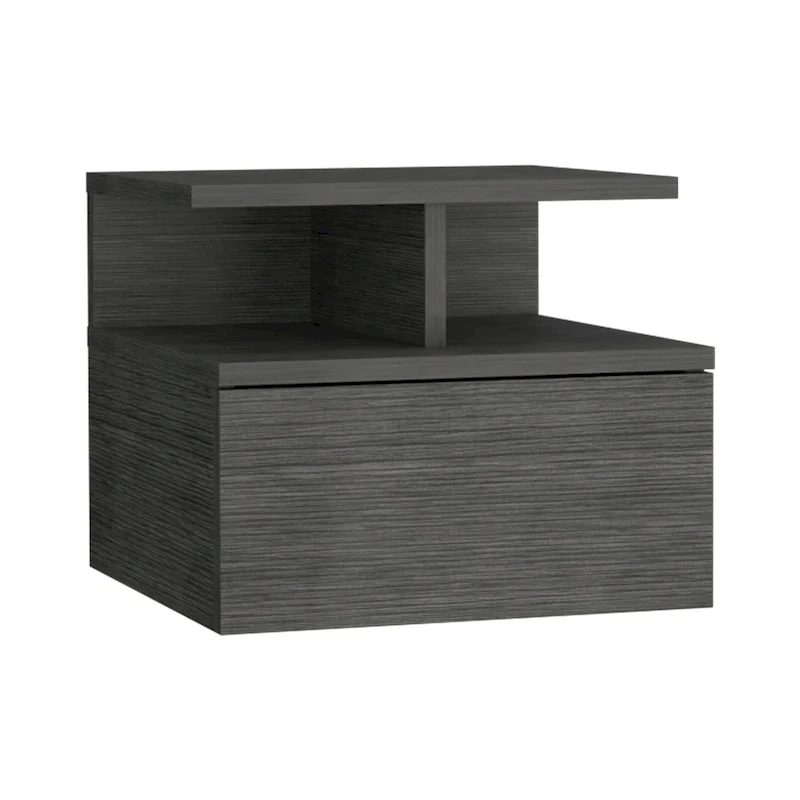 Floating Wall-Mount Nightstand with Drawer – Concrete Gray / Smokey Oak, Single