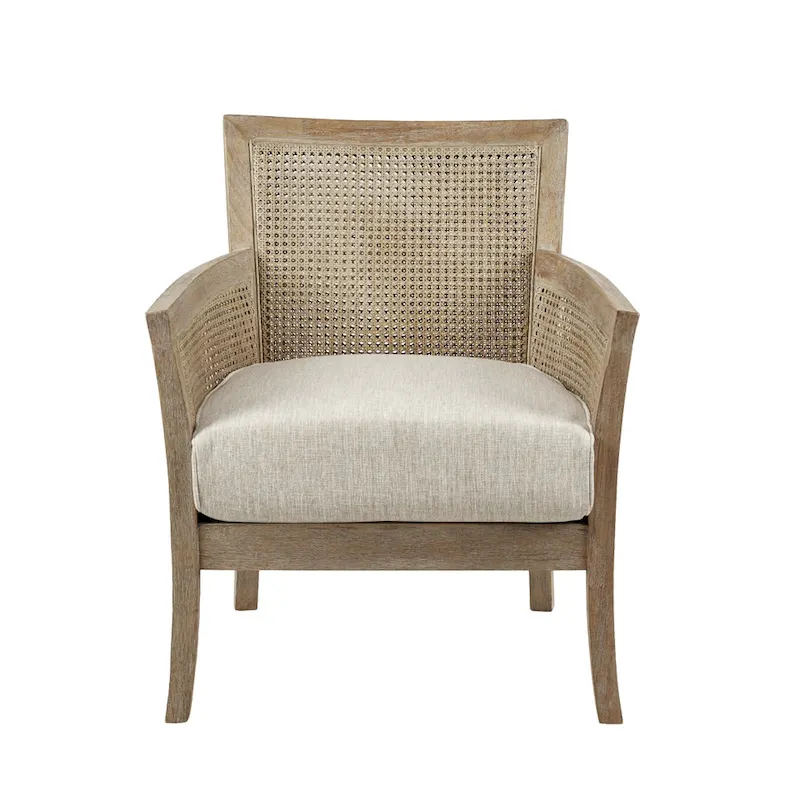 Cane Accent Armchair, Cream/Tan/Black, Wood Frame, Farmhouse, Seats 1