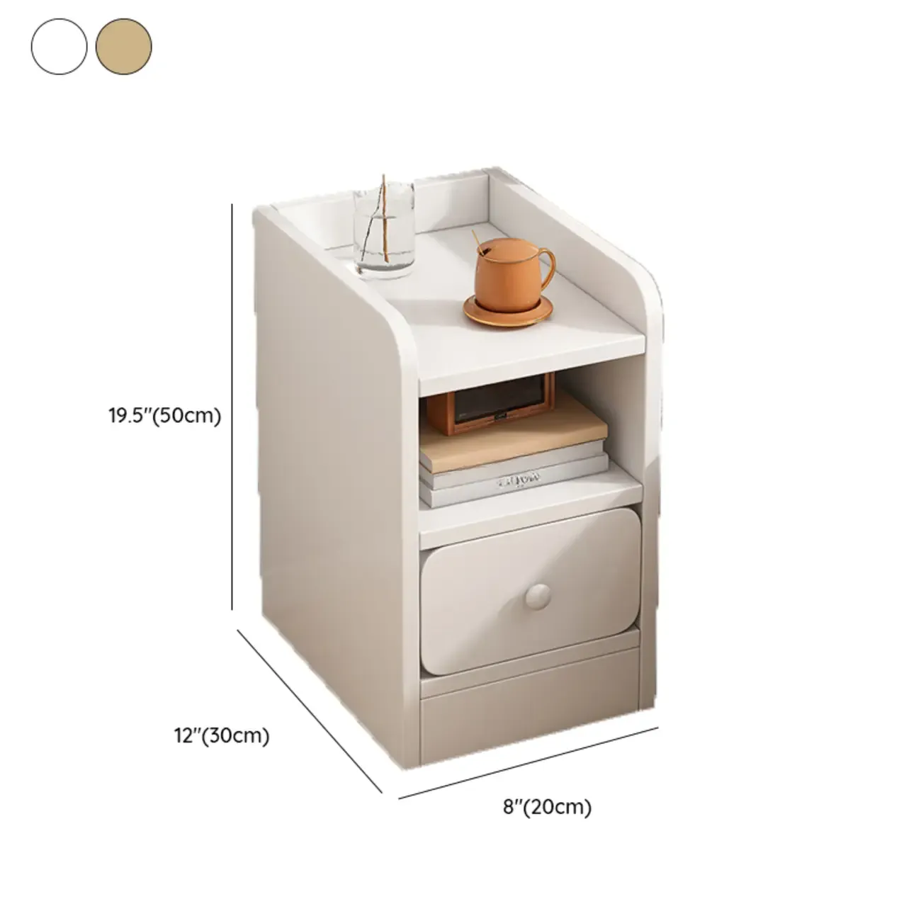 Simple White Natural Wood 2-Drawer Nightstand