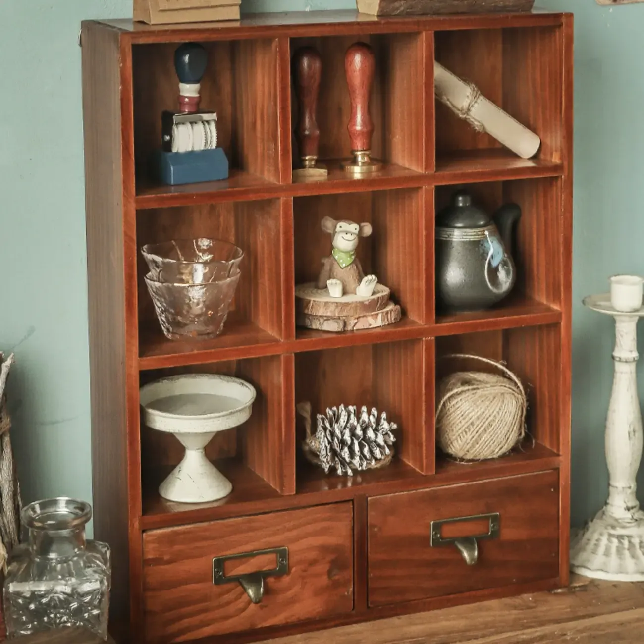 Elegant Freestanding Wooden Display Cabinet with Drawers