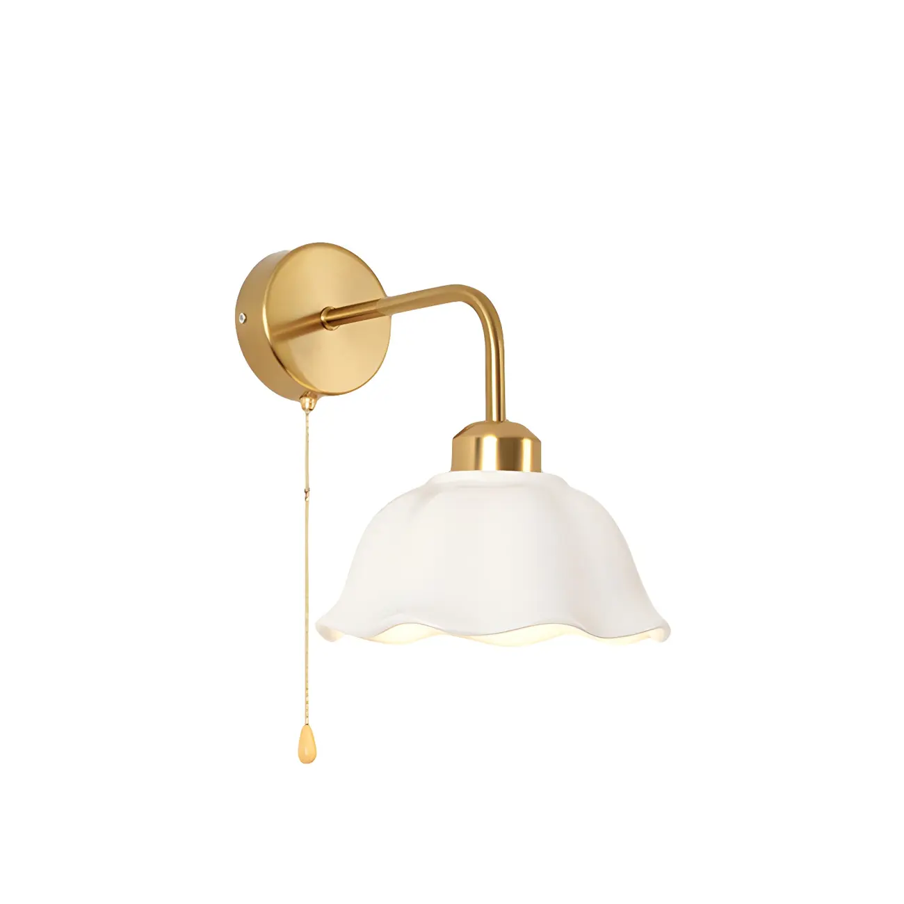 Modern Gold White Ceramic Pull Chain Wall Sconce