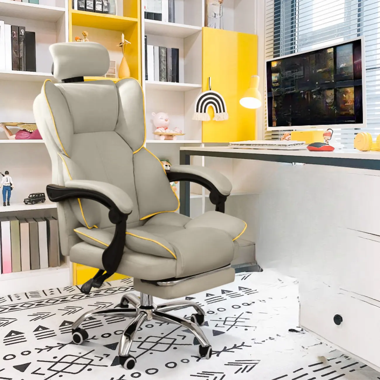 Modern White Leather Reclining Office Chair