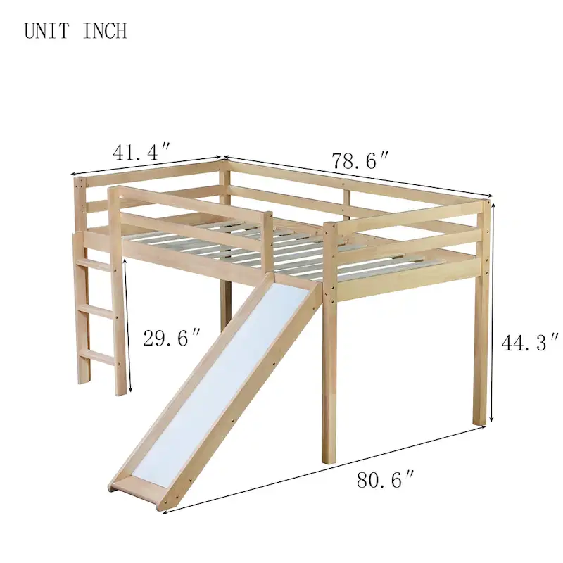 Twin Loft Bed with Slide and Low-Profile Design