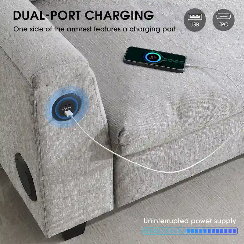 96 Chenille Smart Sectional Sofa with Bluetooth Speaker, Drop-Down Table & USB Charger and 3-Seater Cloud Couch