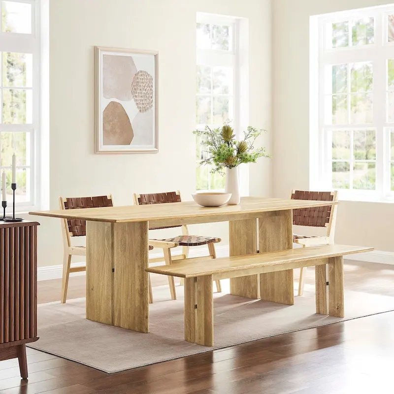 Amistad 86 Wood Dining Table and Bench Set