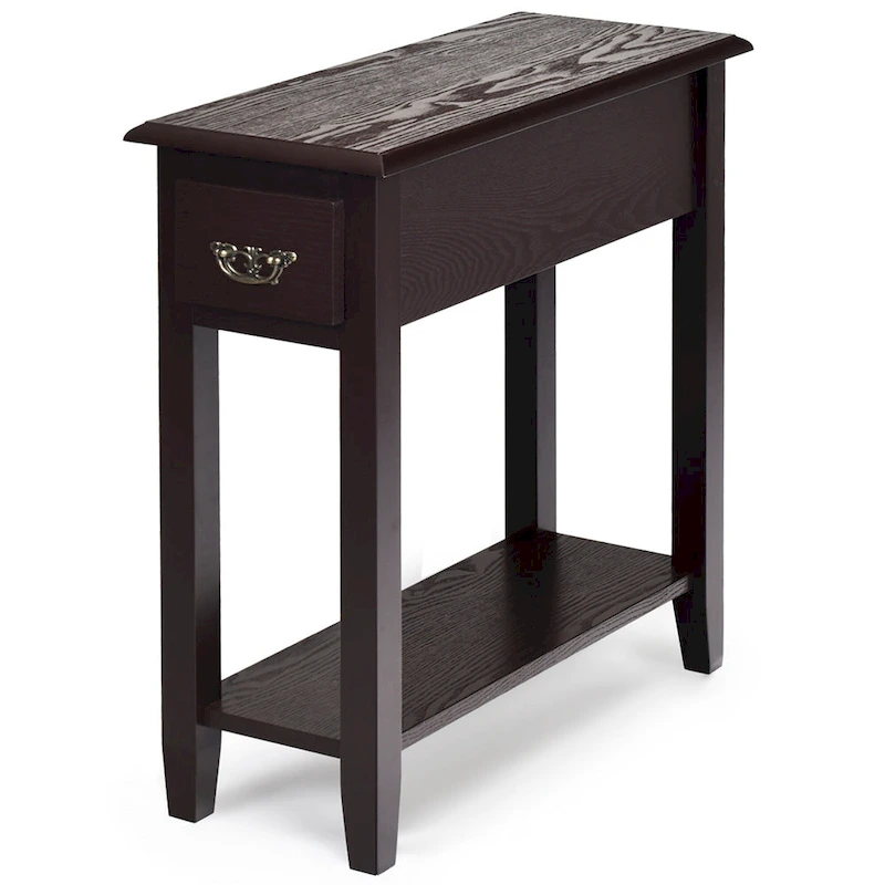 Sofa Side End Table 2 Tier Narrow Nightstand with Drawer