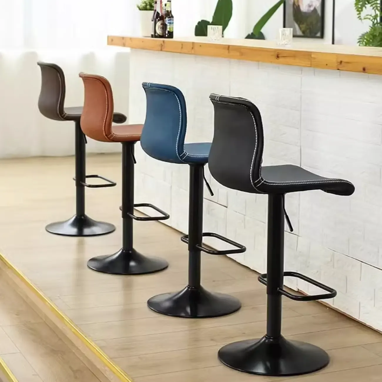 Leather Low Back Adjustable Swivel Sleek Bar Stools