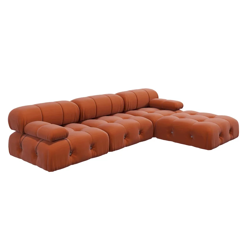 104 Wide Velvet Reversible Modular Sofa & Chaise with Ottoman