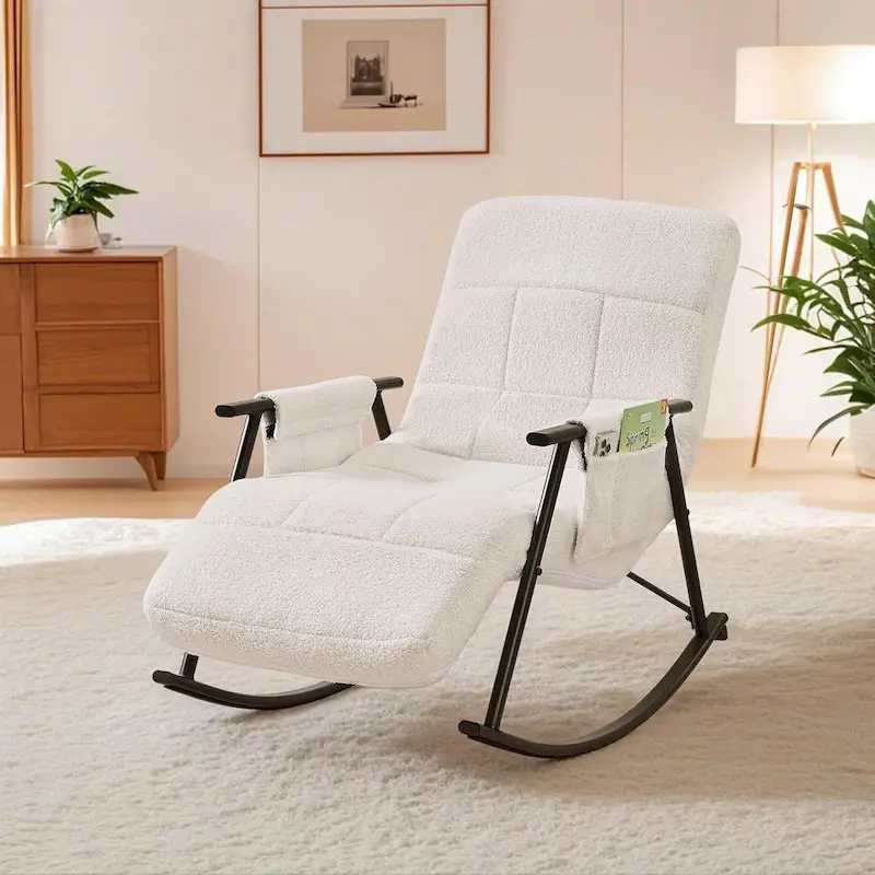 Adjustable Rocking Chair, Nursery Glider Chair with Adjustable High Back and Foot Rest