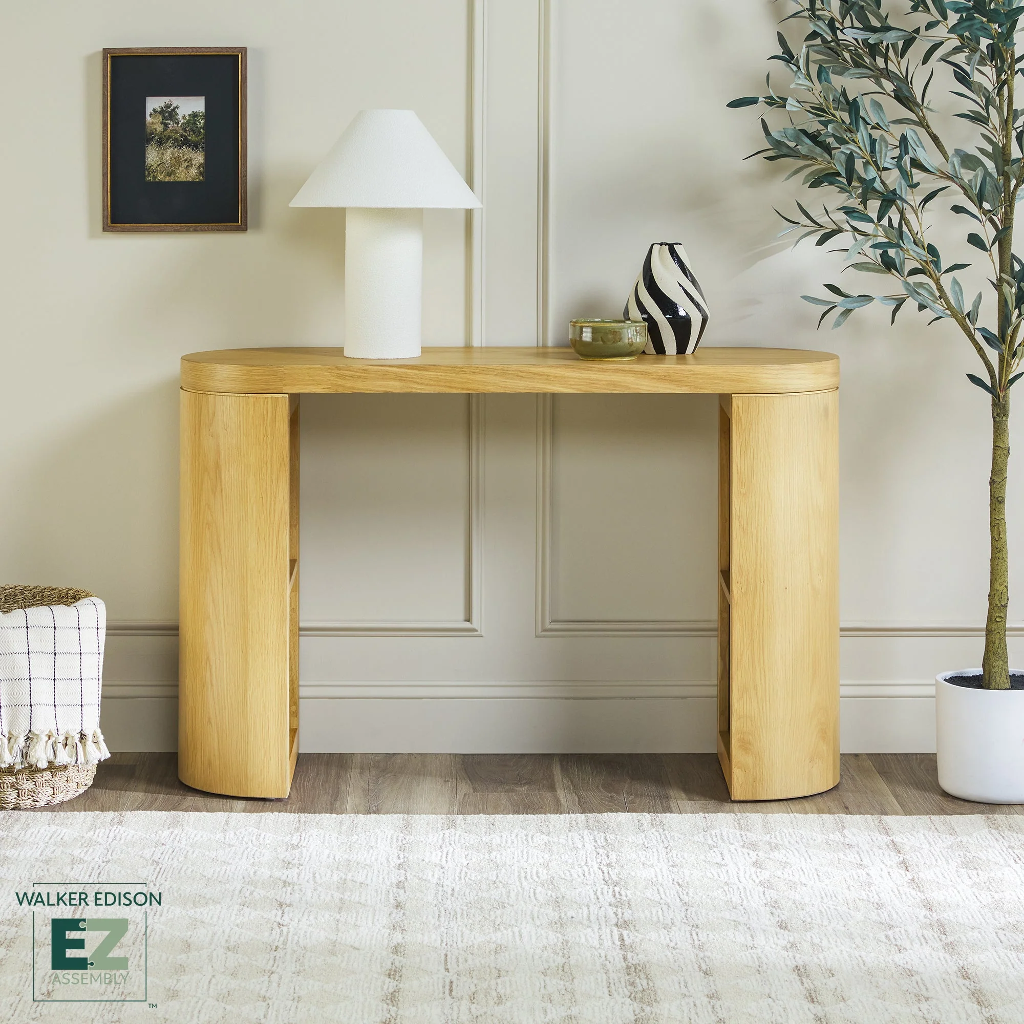 Maya 48 Modern Easy Assembly Oak Wood Veneer Console Entry Table with Storage