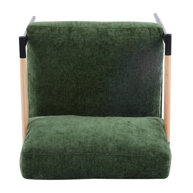 Polyester Accent Chair with Metal Frame & Wooden Armrests