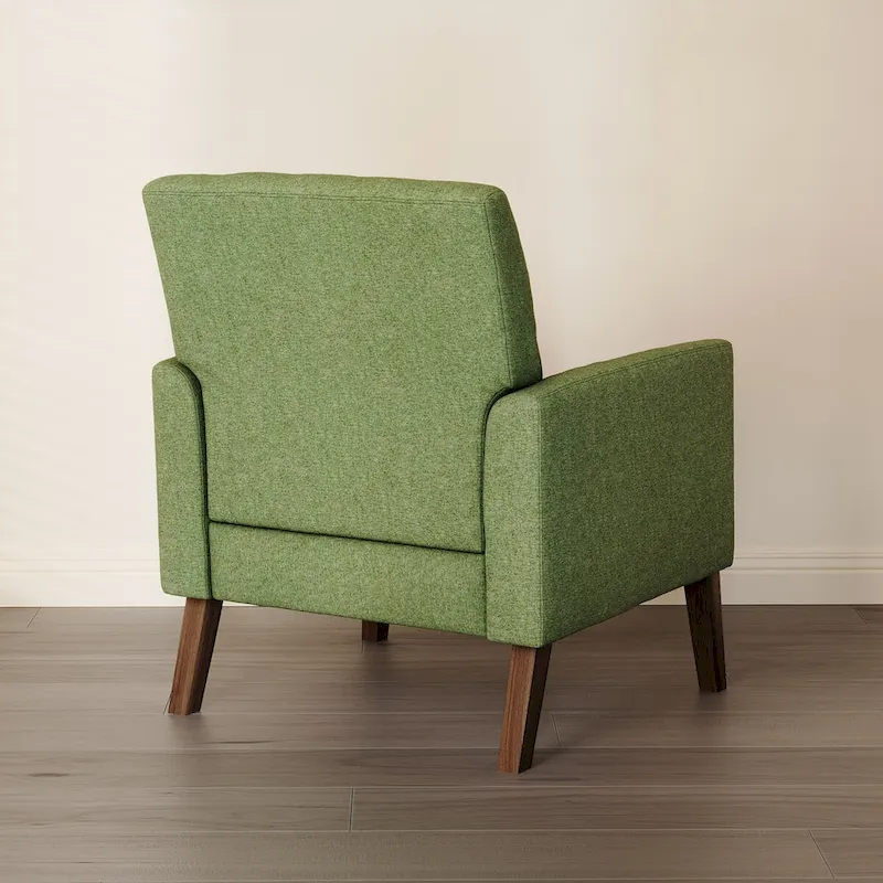 Linen and Walnut Legs Mid Century Modern Button Tufted Accent Chair - 29.53 H X 30 W X 33.07 D