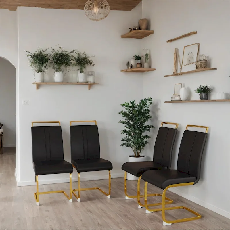 PU Leather High Back Upholstered Dining Chair w/ Metal Legs (Set of 4)