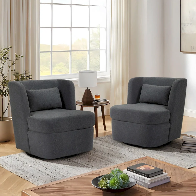 Swivel Accent chairs With Boucle Linen Fabric Set of 2