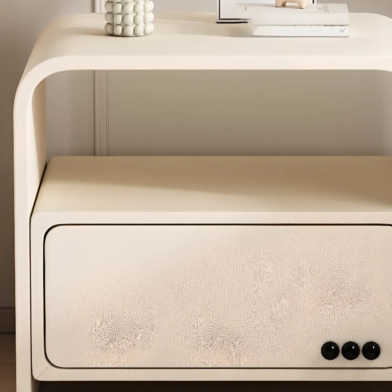 Elegant Modern White Faux Leather Wood Drawer Nightstand