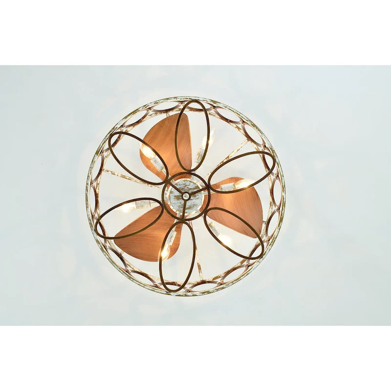 Kolleen 24-inch Weathered White and Imitation Wood 6 Lights 3 Blades Lighted Ceiling Fan with Remote