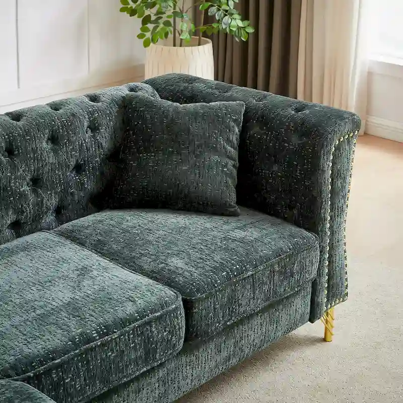 Green 81.5 Chenille L-Shaped 5-Seat Sofa
