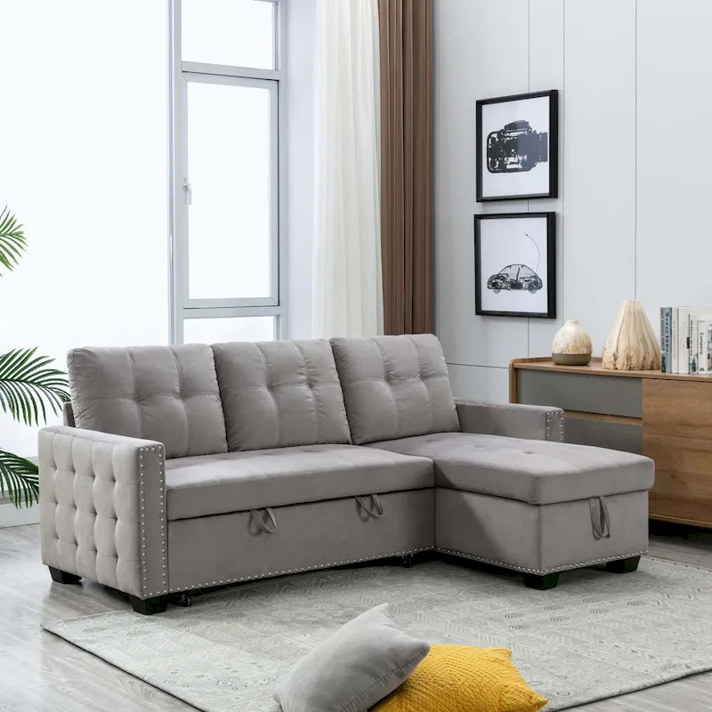 Classic and Cozy L-shape Pull-out Sleeper Sectional Sofa