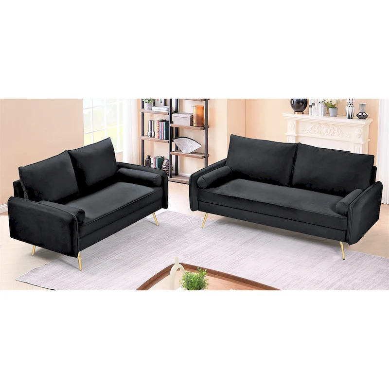 Villeda Velvet Mid-century modern 2PCS living room set