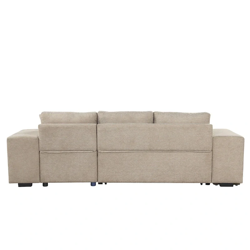 Roomfitters 3-Seater Modern L-Shape Reversible Sectional Couch, Pull-Out Sleeper Sofa with Storage Chaise and Two Stools