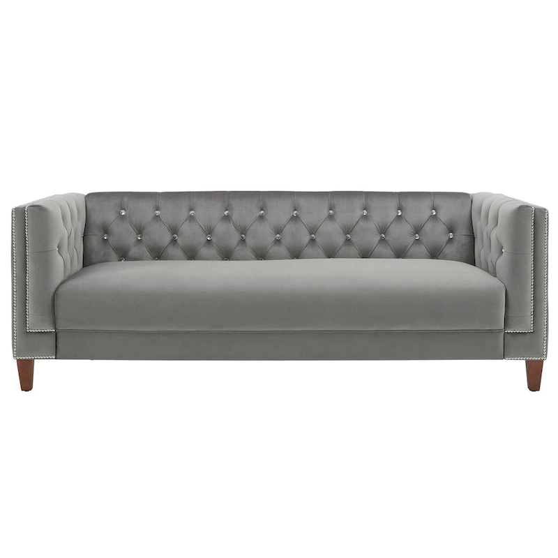 Layla Jewel-tuft Grey Velvet Seating with Nailhead by iNSPIRE Q Bold