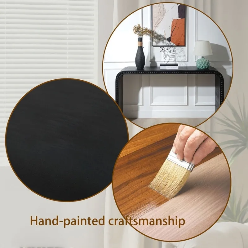 59 Entryway Table, Curved Waterfall-style Table,Console Table with Wood Beads