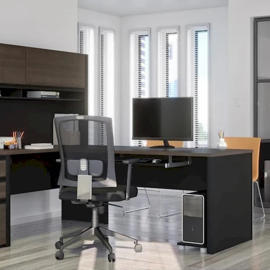 72W L-Shaped Desk with Hutch and Pedestal