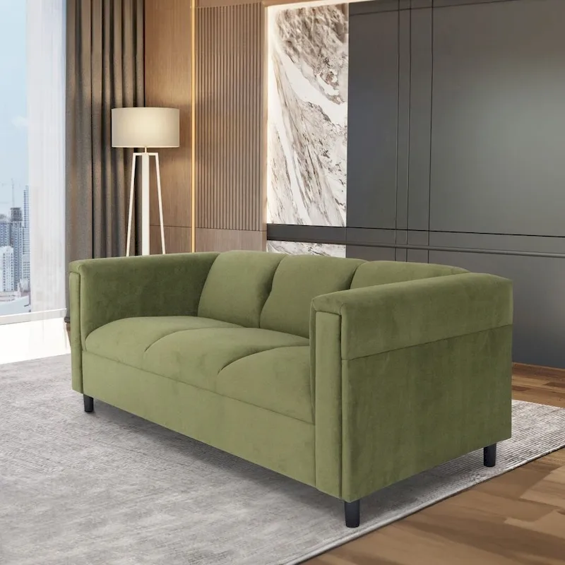 Coast to Coast Sofas Mid Century Modern 3 Seater Sofa Suede Solid Wood Frame Upholstered