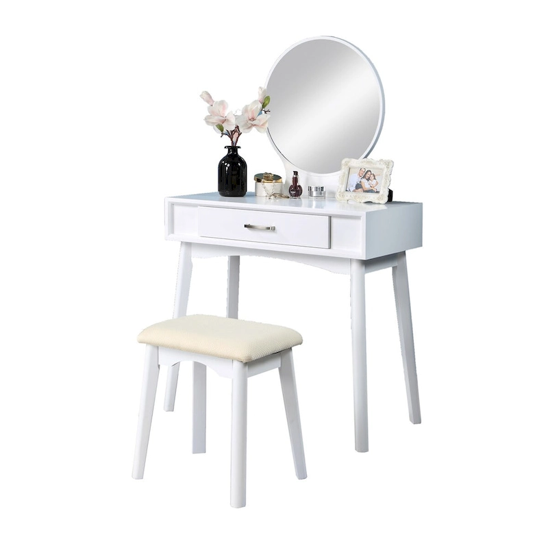 Contemporary Wood Vanity and Stool Set