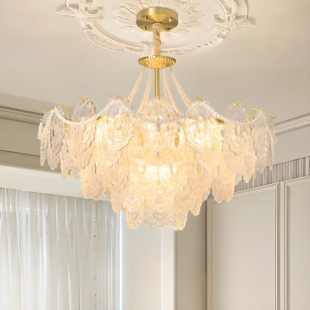 Elegant Vintage Gold Exquisite Glass Chandelier