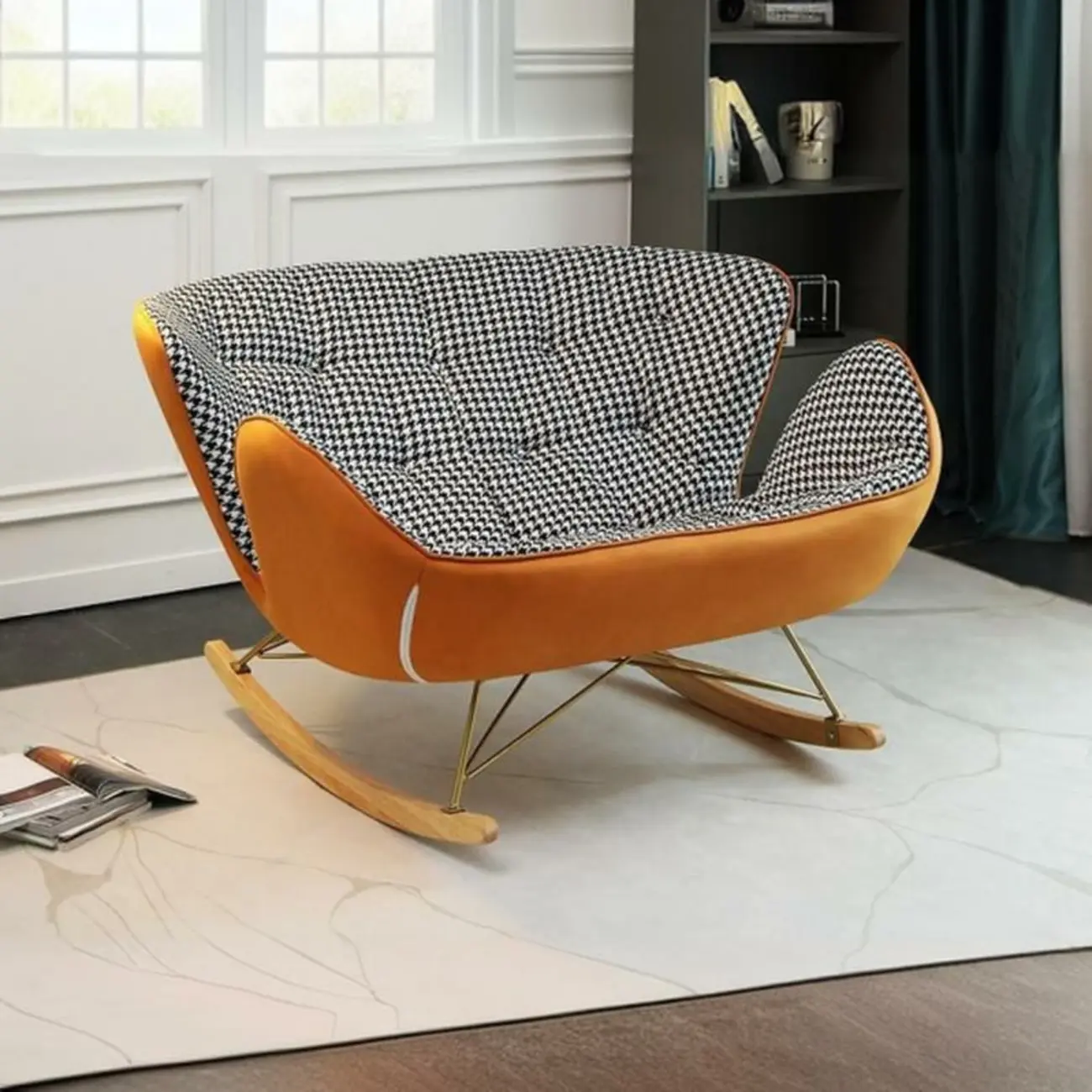 Living Room Upholstered Rocking Chair with Cushion